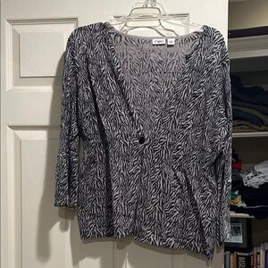 Cato Black and White Zebra Print V-Neck Blouse